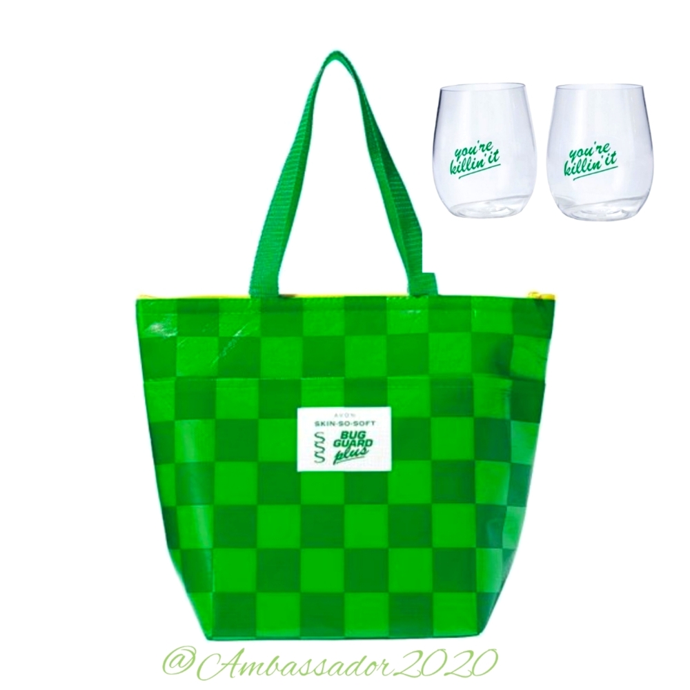 2 pc. Skin So Soft Insulated Cooler Tote and Glasses Picnic set